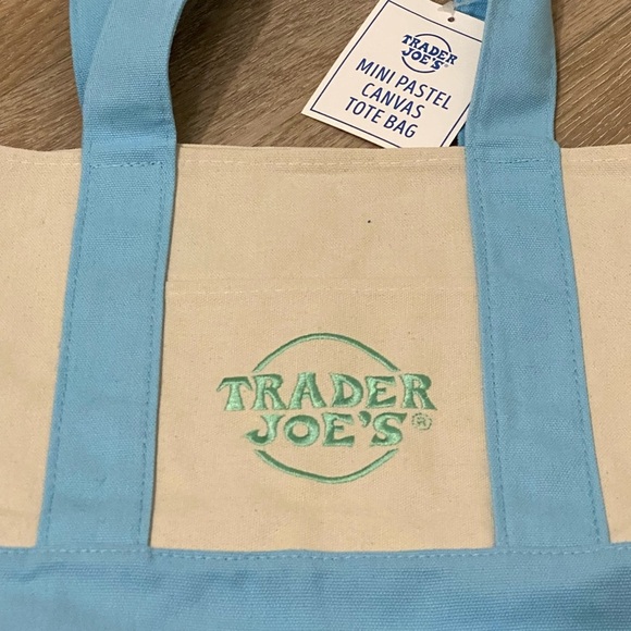 Trader Joe’s Viral Mini Pastel Blue Canvas Tote New With Tag - Picture 4 of 4